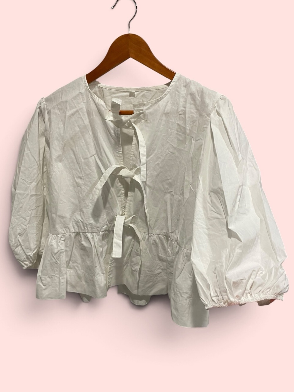 Cute breezy white tie front puff sleeve peplum crop peasant blouse milk maid